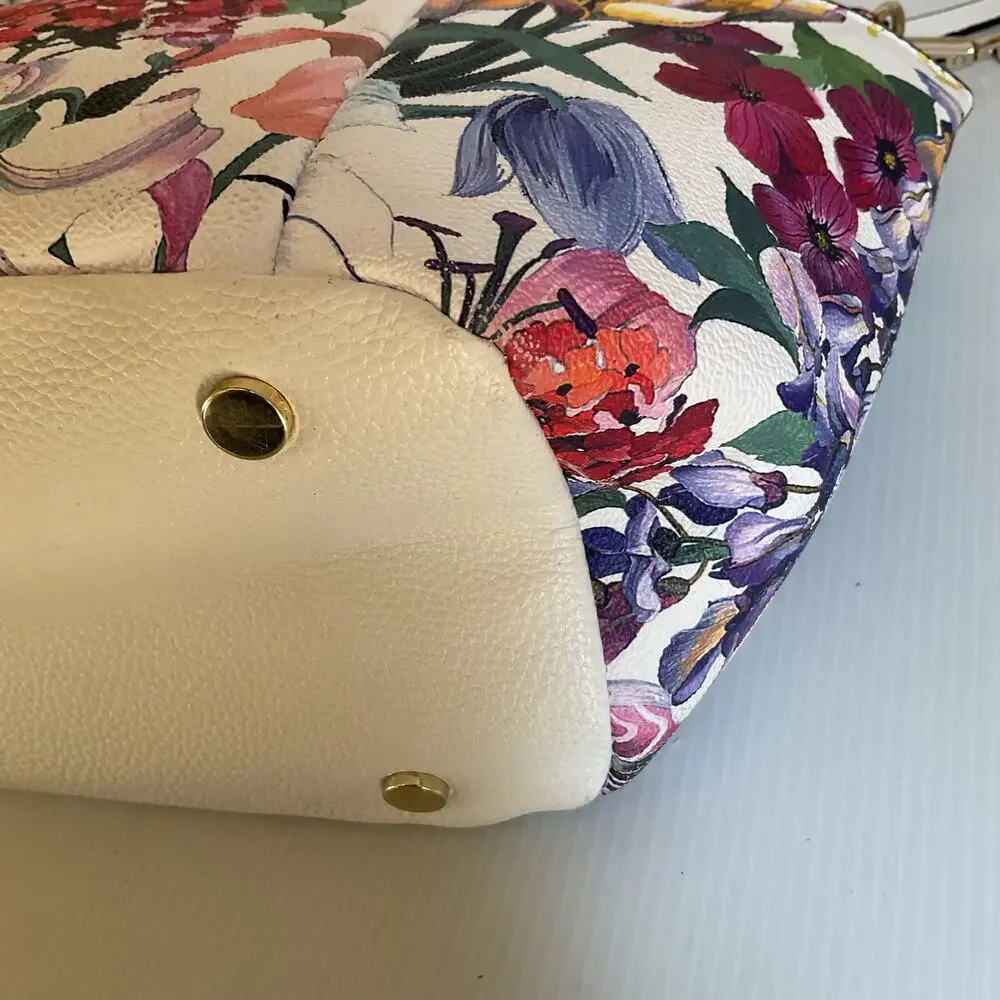 Dana Buchman Floral Satchel Handbag White Multicolor Shoulder Crossbody Bag